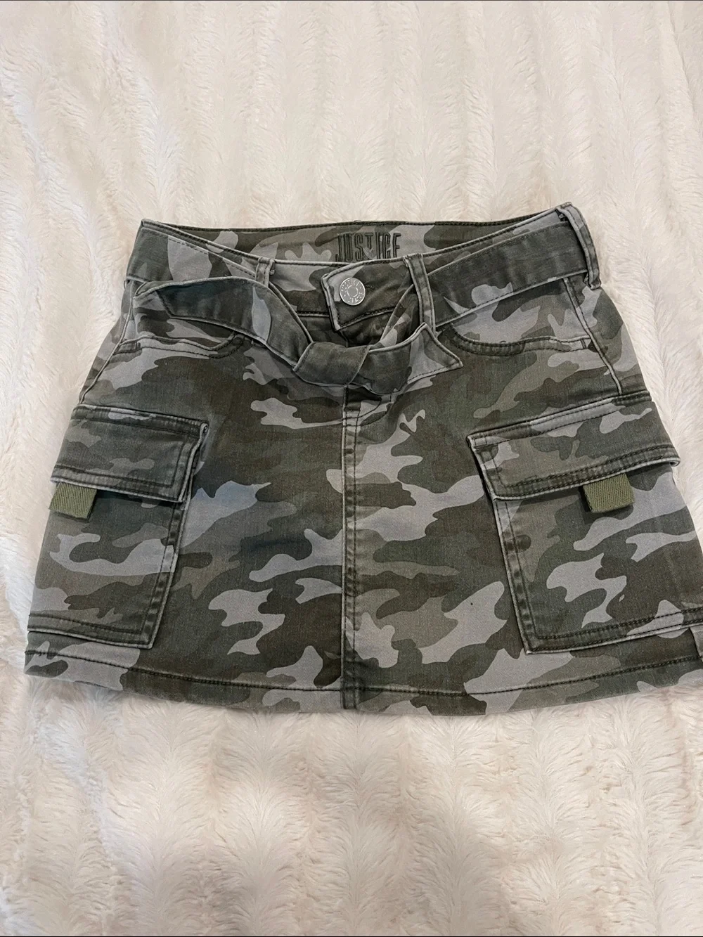 Justice Girls Camo Cargo Mini Skirt - Olive Green